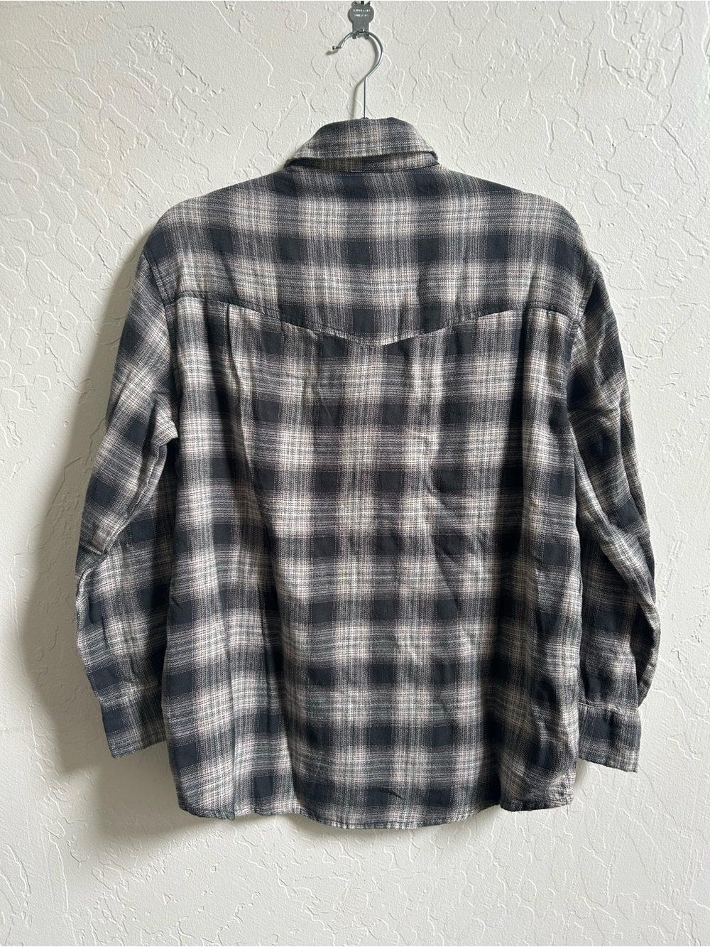 100% Cotton Lightweight Boyfriend Flannel Button-Up Shirt - Dusty Blue & White - Picture 3 of 5